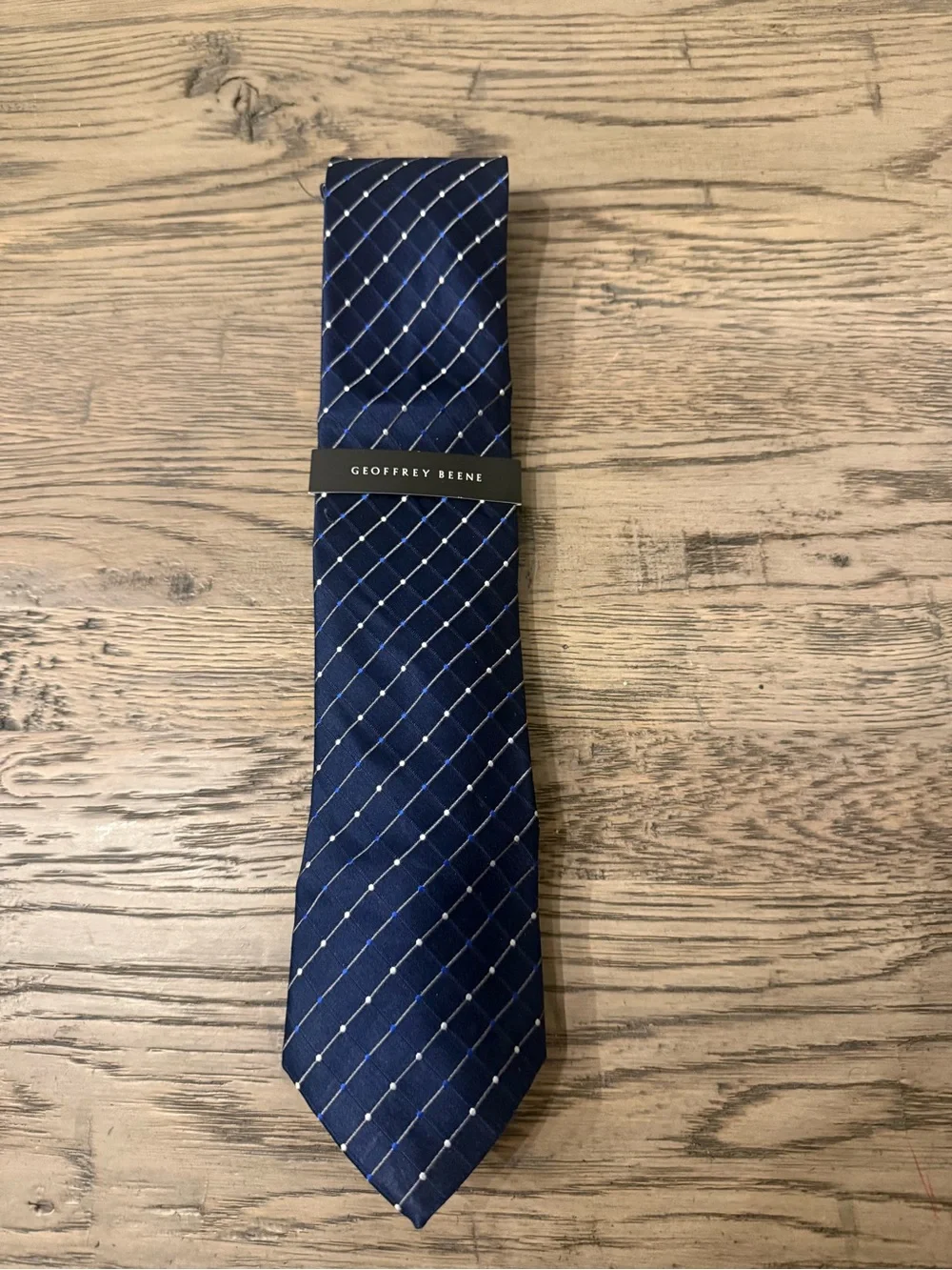 Geoffrey Beene Navy Blue Tie with Diagonal Dot Grid